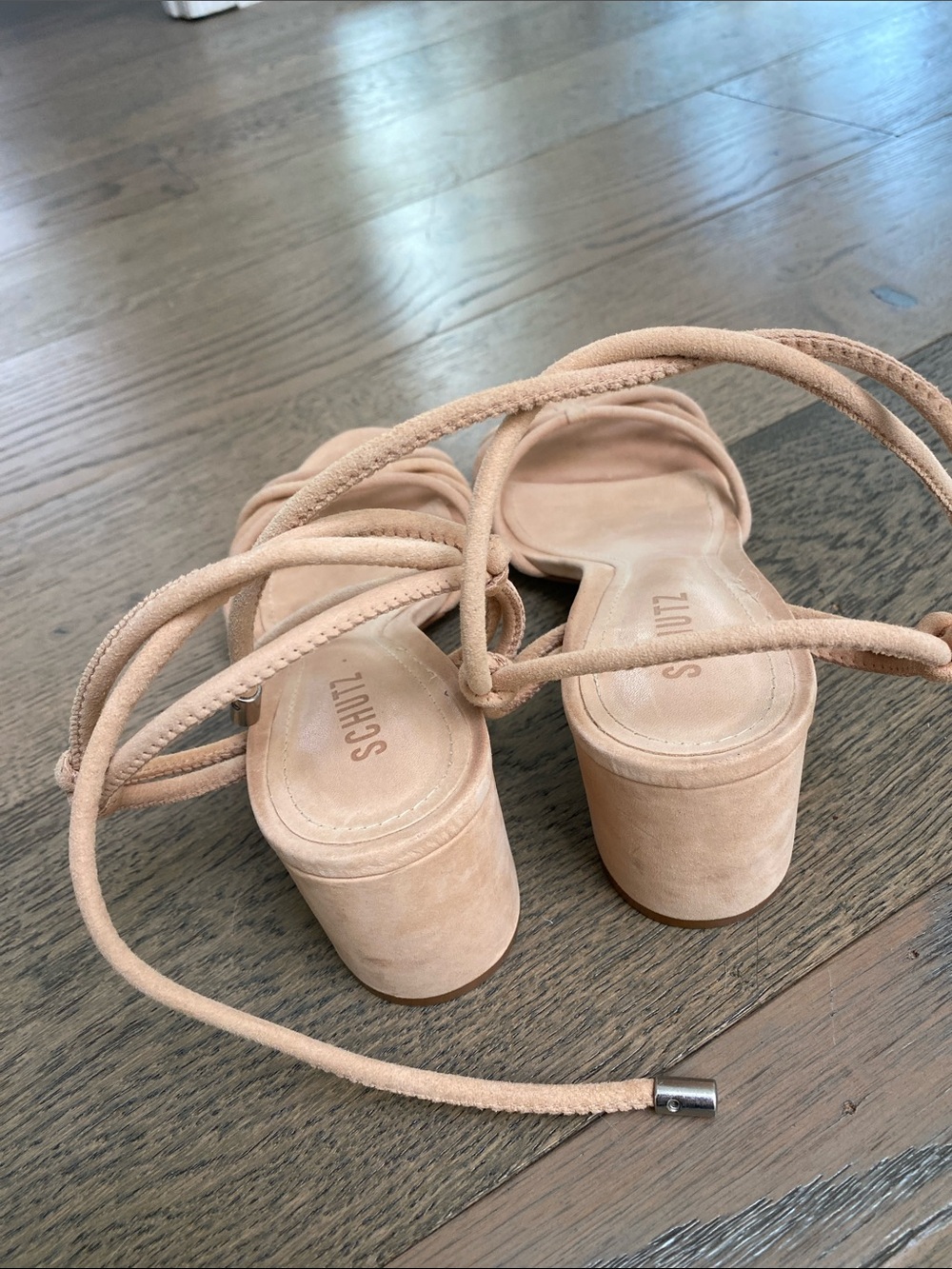 SCHUTZ Blush Nude Suede Lace-Up Heeled Sandals - Picture 2 of 3